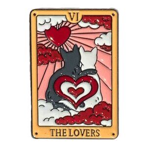 The Lovers Cat Tarot Card Enamel Pin Brooch Black White Cats Heart Clouds Love